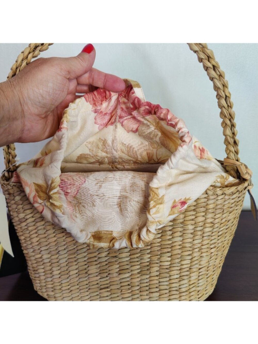 Ralph Lauren Straw Tote Bag Beige Leather Handle Basket Perfect SUMMER - Picture 4 of 11